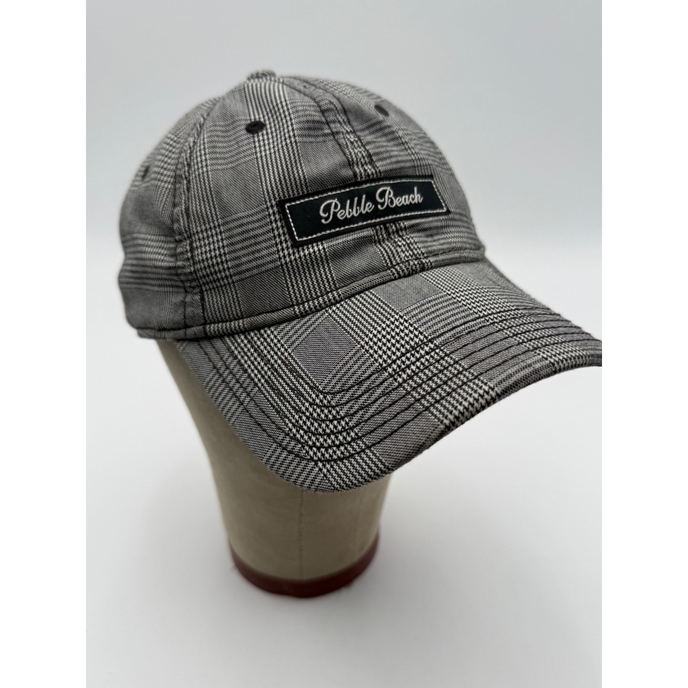 Pebble Beach Golf Hat Mens OSFA Black White Fair Glen Plaid Adjustable Strapback